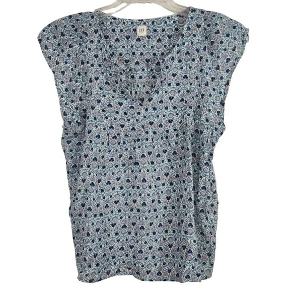 Gap Blue Floral Babydoll Top Flutter Sleeve Women Size S Rayon Cotton - Picture 1 of 6